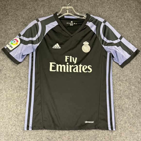 Adidas Real Madrid Black Soccer Jersey Youth M/M La Liga Fly Emirates ClimaCool - Picture 1 of 11